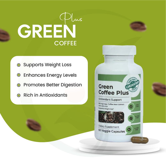 Benefits of Green coffee plus Capsule. Supportss Weight Loss, Enhaces Energy Levels, Promotes Better Digestion, Rich in Antioxidants