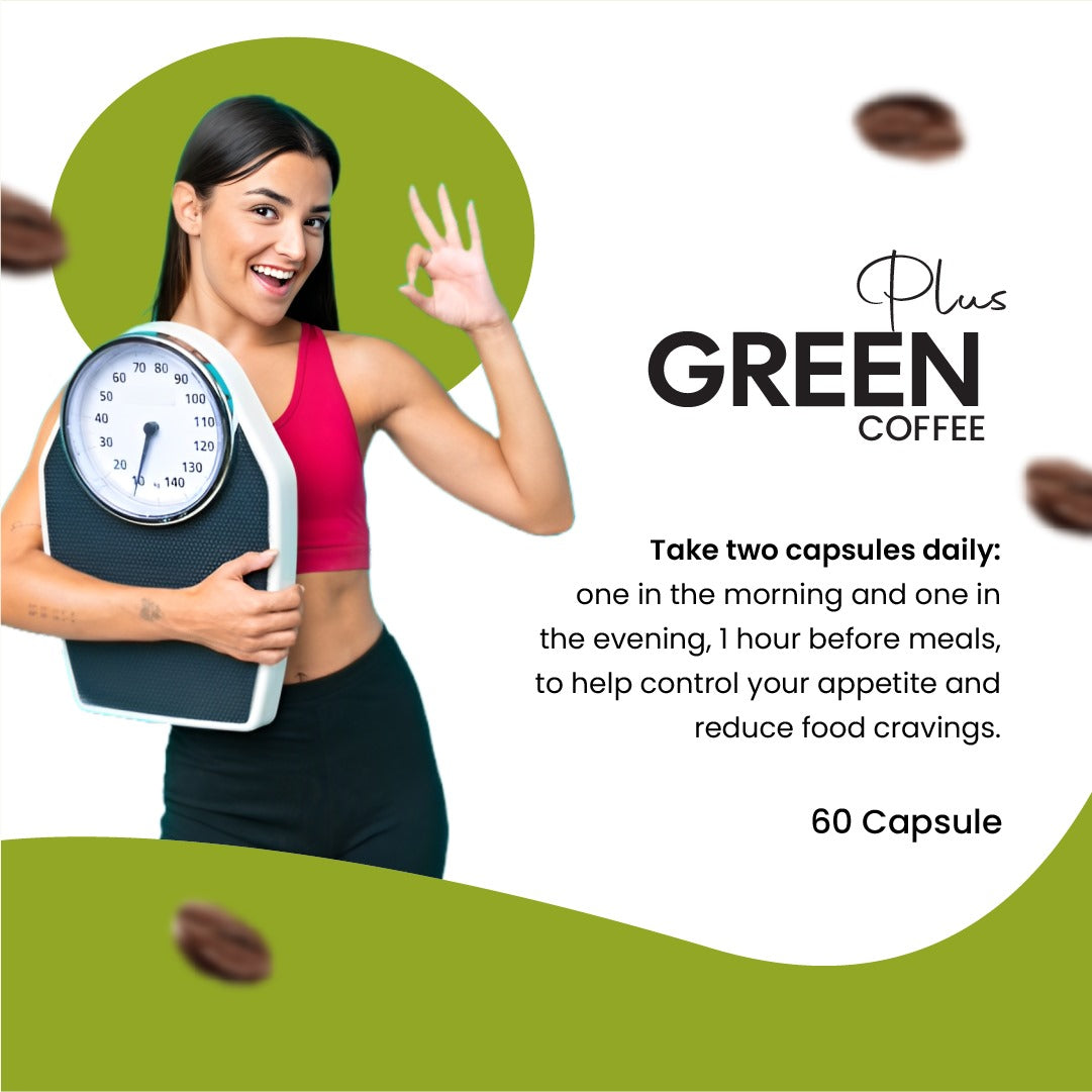 Usage of Green coffee plus Capsule. Take two capsules daily: one in the morning and one in the evening, 1 hour before meals, to help control your appetite and reduce food cravings. 60 Capsules